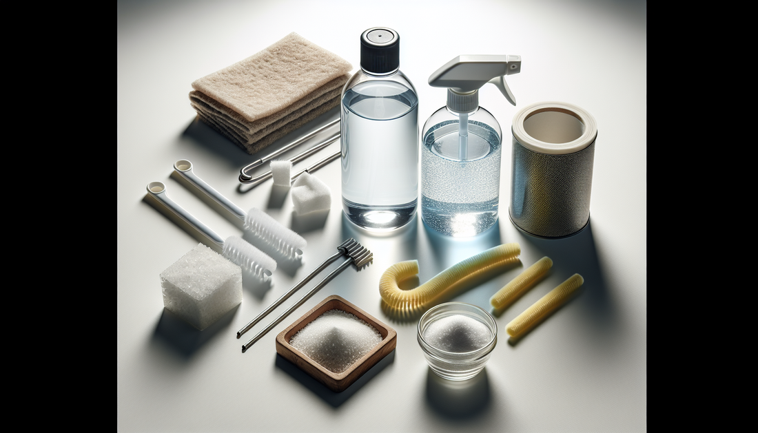 Glass bong cleaning supplies - isopropyl alcohol, salt, pipe cleaners for complete cleaning guide