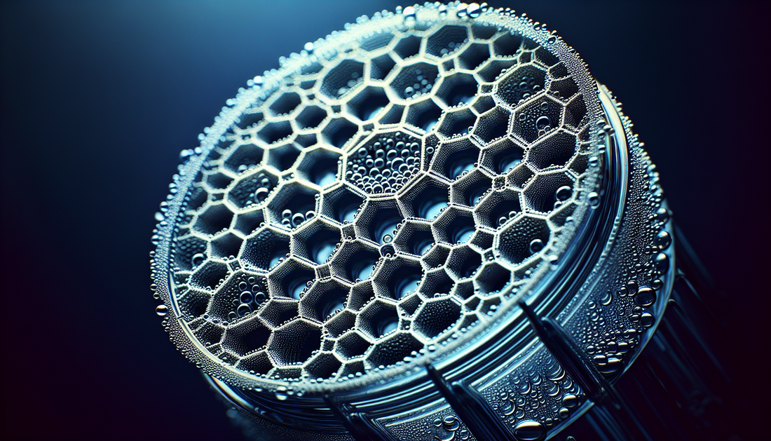 Close-up of glass percolator disc with honeycomb pattern and water bubbles - percolator types explained