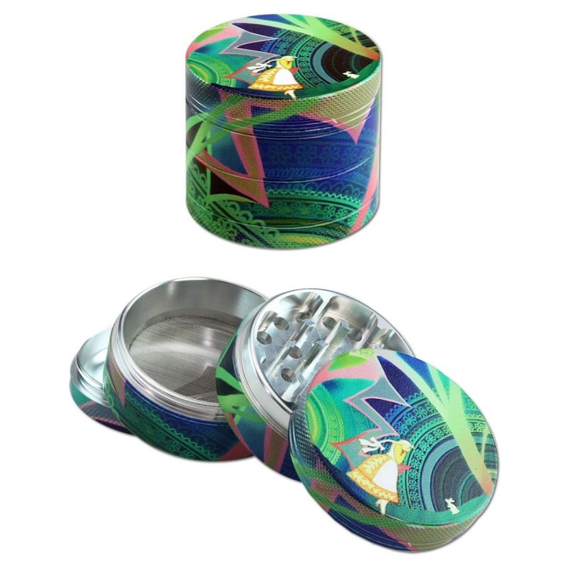 Aluminium 4-Delige Wiet Grinder LSD (Alice) Black Leaf